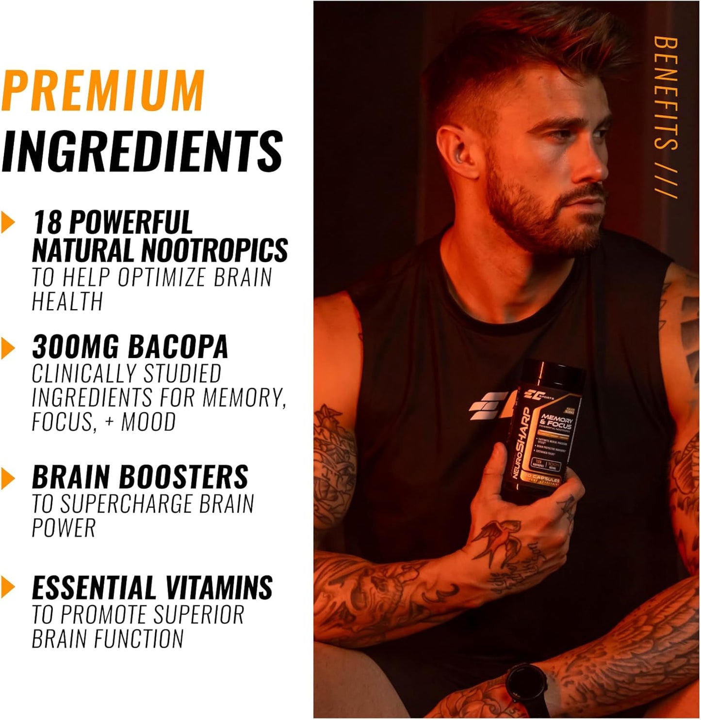 NeuroSharp Nootropic Supplement for Focus and Energy - 90 Capsules with 18 Powerful Ingredients for Memory and Cognitive Support
