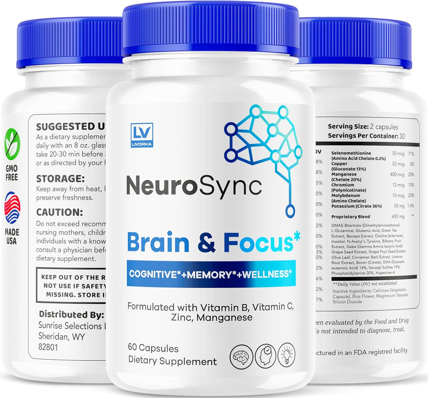 NeuroSync Brain Capsules (2 Pack) - Advanced Formula for Focus & Clarity with 120 Capsules