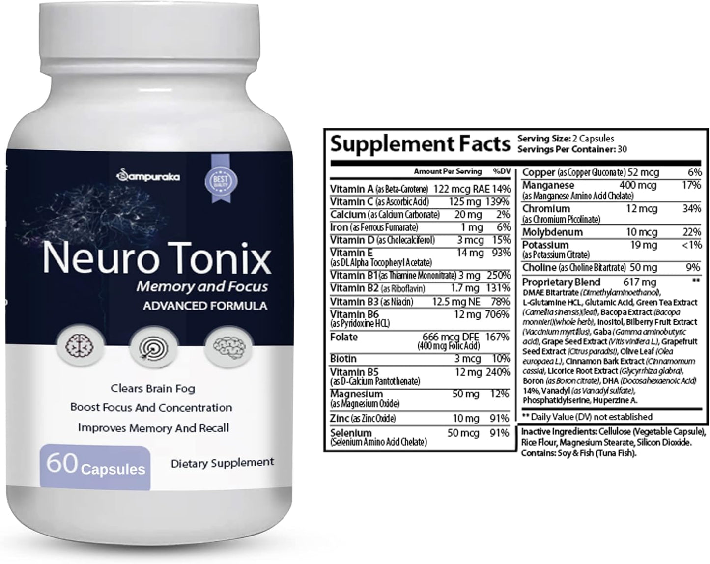 NeuroTonix Memory and Focus Supplement - Advanced Formula 60 Capsules