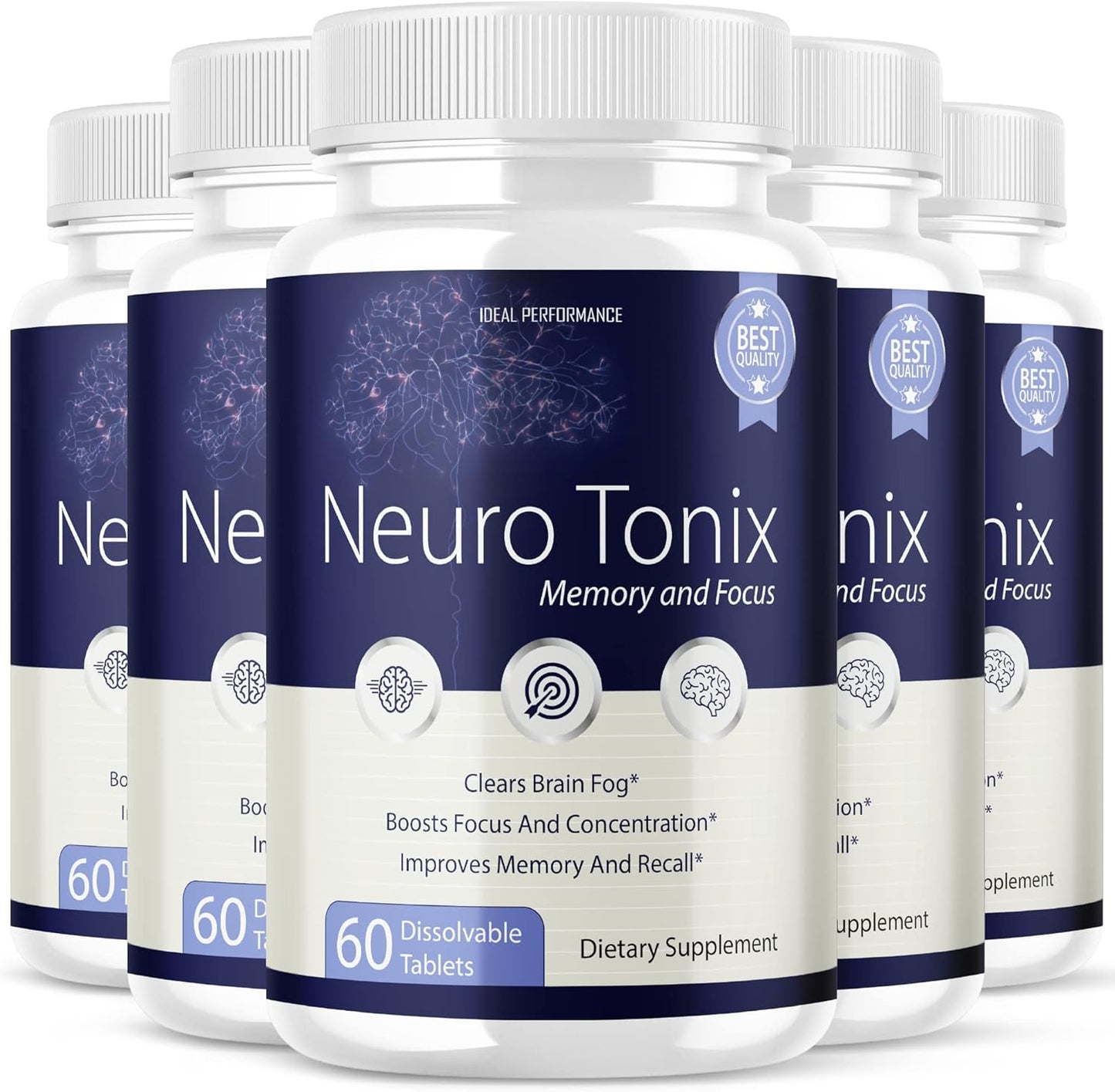 Neurotonix Memory Supplement (5 Pack) for Focus and Memory - Advanced Formula with 300 Capsules