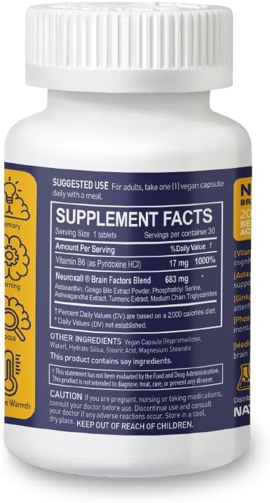 Neuroxall Gold Brain Support Capsules for Adults - Cognitive and Mental Health Boost with Vitamins and Herbs - 30 Day Supply