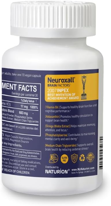 Neuroxall Gold Brain Support Capsules for Adults - Cognitive and Mental Health Boost with Vitamins and Herbs - 30 Day Supply