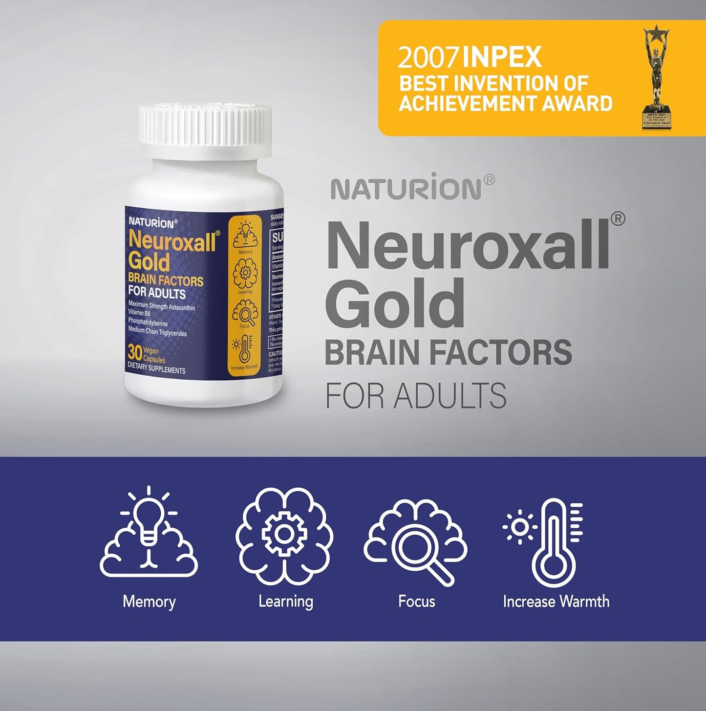 Neuroxall Gold Brain Support Capsules for Adults - Cognitive and Mental Health Boost with Vitamins and Herbs - 30 Day Supply