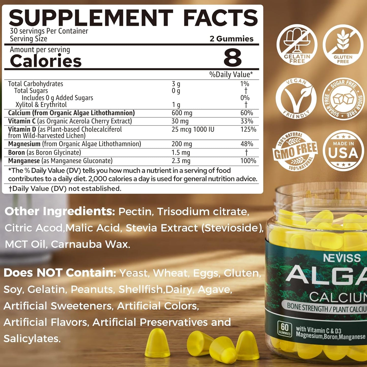 NEVISS Algae Calcium Gummies: Zinc and Magnesium Supplement