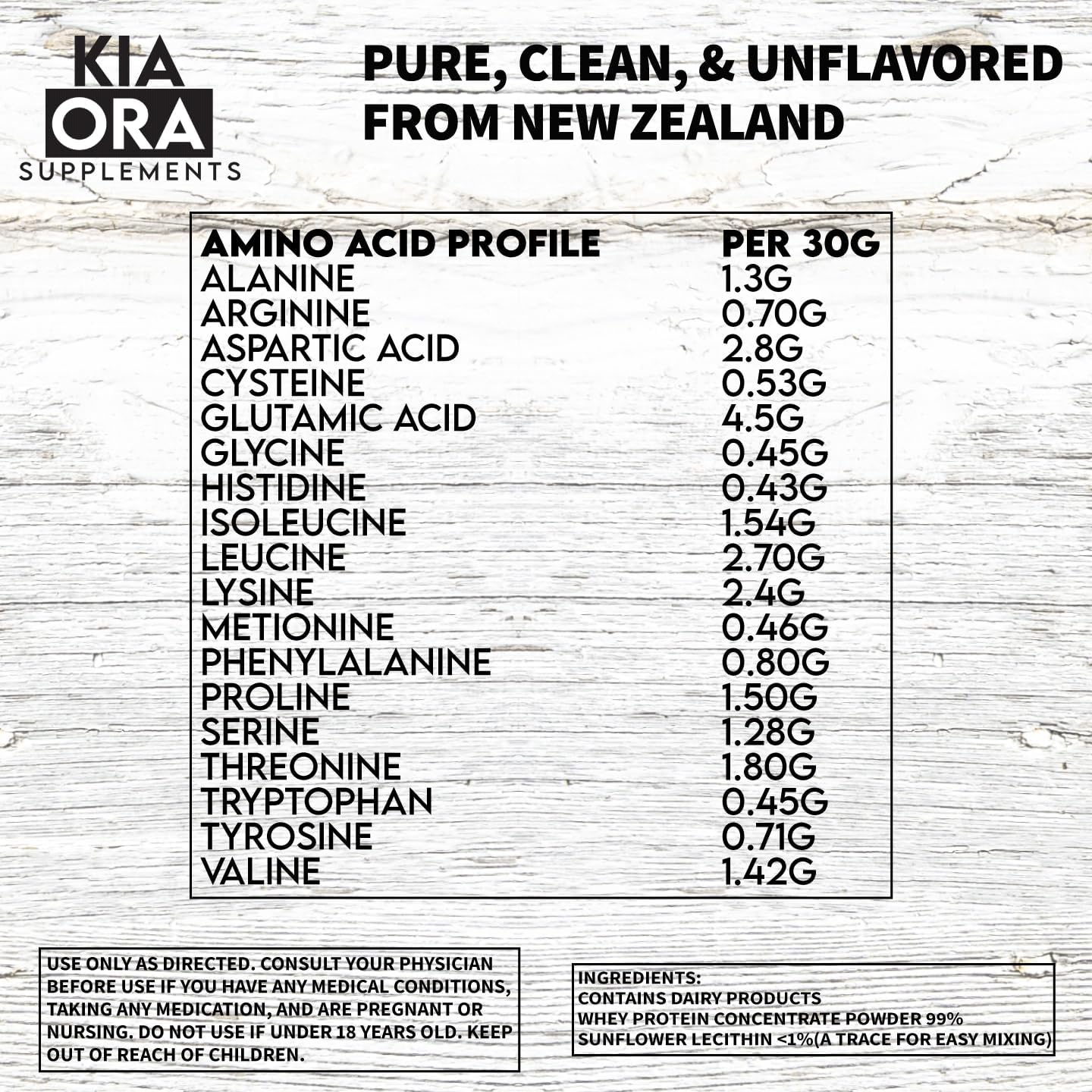 New Zealand Grass-Fed Whey Protein Powder 14oz - Pure & Raw, GMO-Free, Unflavored Whey Protein - Pasture Raised, No Added Sugar & Hormones - KIA ORA