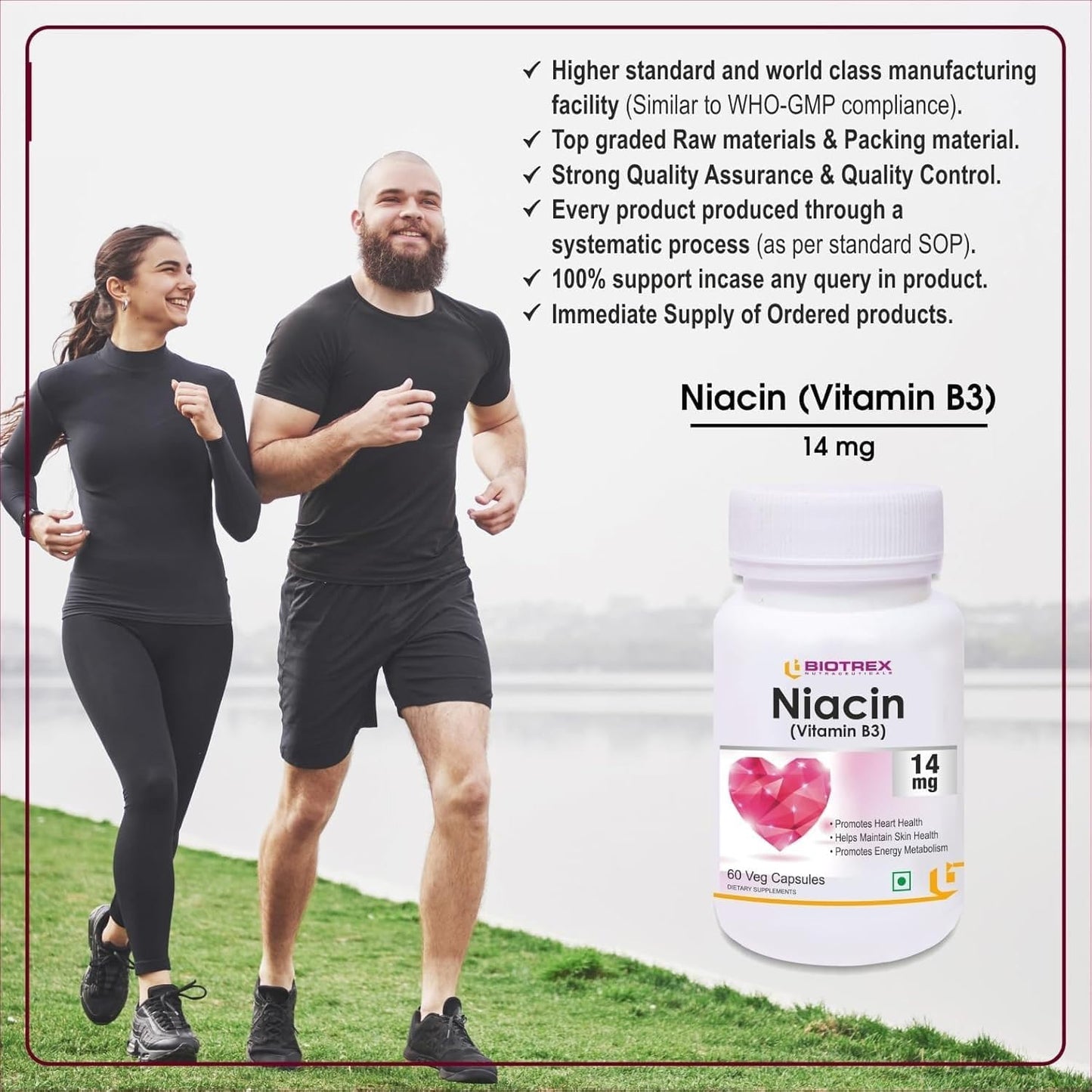Niacin and Inositol Vitamin B3 Supplement - 60 Vegetarian Capsules, 14mg Niacin, 50mg Inositol
