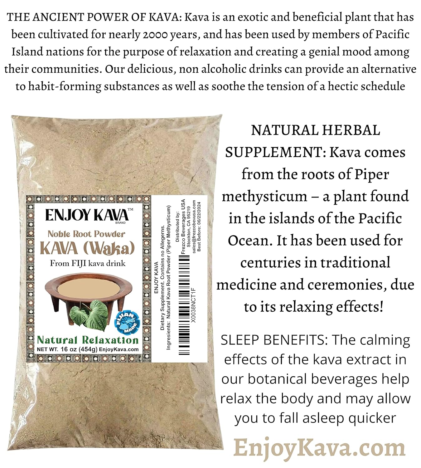 Noble Kava Root Powder - 2 LB Pack for Relaxation and Better Sleep - Premium Kava (Piper methysticum) Powder for Happiness and Relaxation