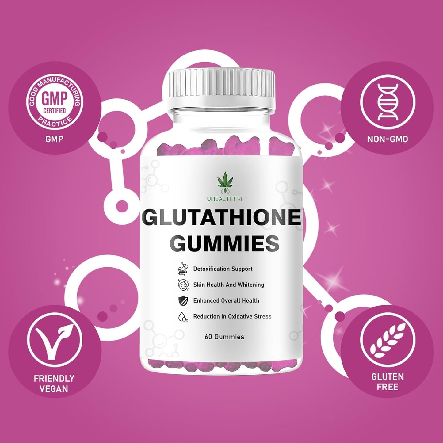 Non-GMO Gluten-Free Glutathione Collagen Gummies for Hair, Skin, Nails, Muscles, and Joints - Skin Whitening Supplement for Women and Men by Uhealthfri