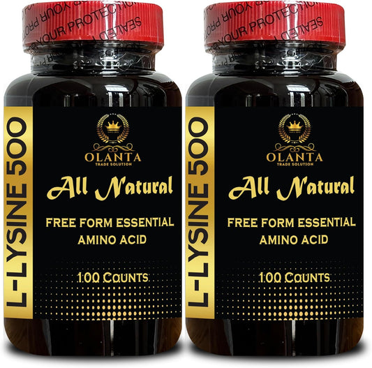 Non-GMO L-Lysine Amino Acid Supplements for Energy, Immunity, and Collagen - Gluten Free - 2 Bottles 200 Counts