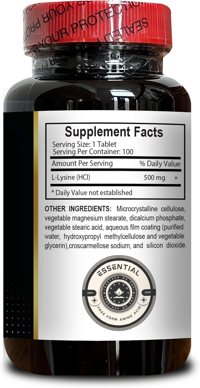 Non-GMO L-Lysine Amino Acid Supplements for Energy, Immunity, and Collagen - Gluten Free - 2 Bottles 200 Counts
