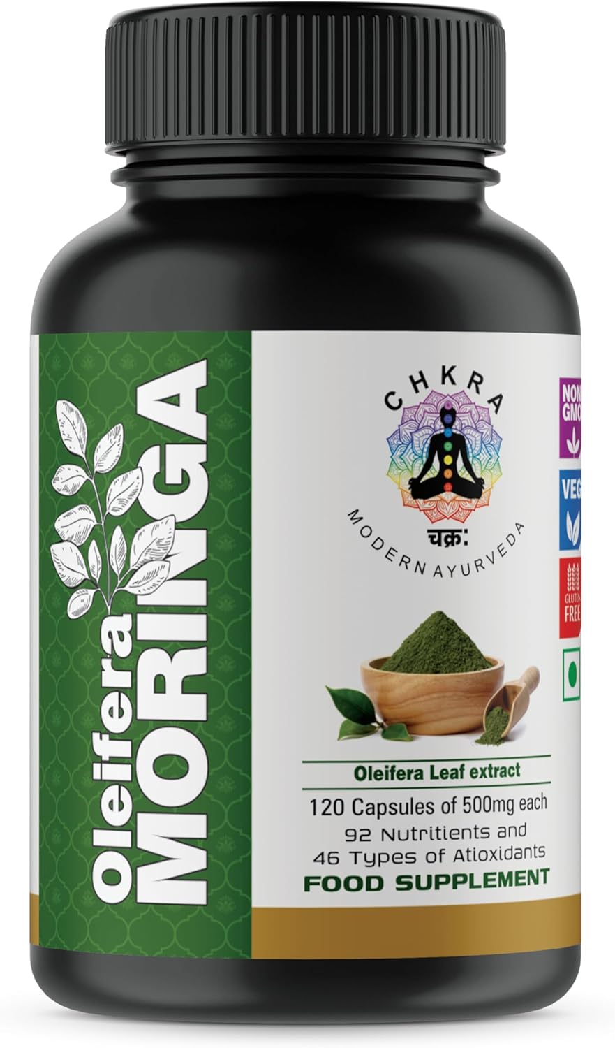Non-GMO Moringa Powder Capsules - 120 Organic Capsules for Energy, Metabolism, and Immune Support - XTRAKT Green Superfood