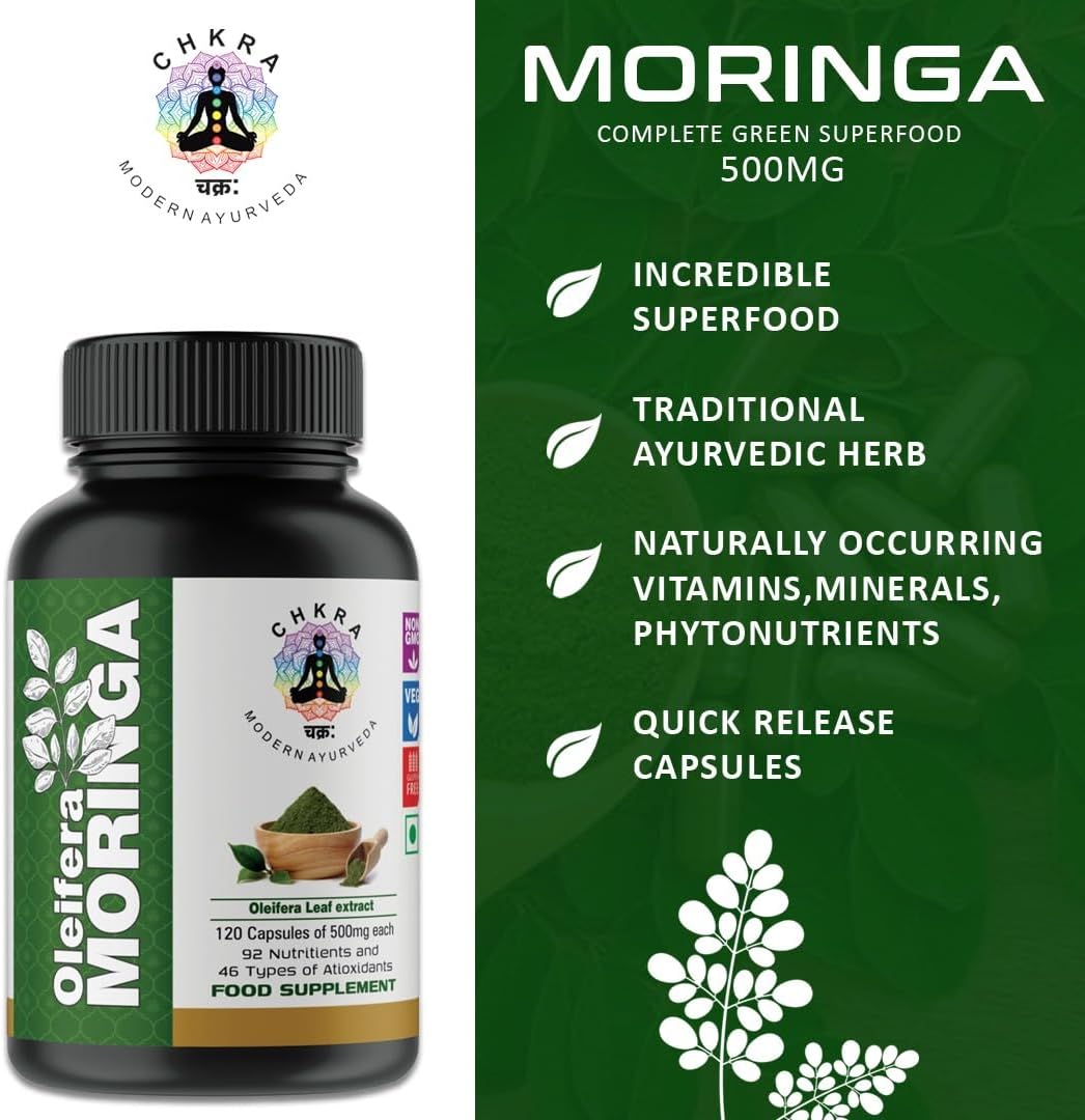 Non-GMO Moringa Powder Capsules - 120 Organic Capsules for Energy, Metabolism, and Immune Support - XTRAKT Green Superfood
