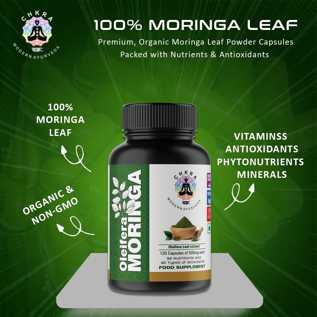 Non-GMO Moringa Powder Capsules - 120 Organic Capsules for Energy, Metabolism, and Immune Support - XTRAKT Green Superfood
