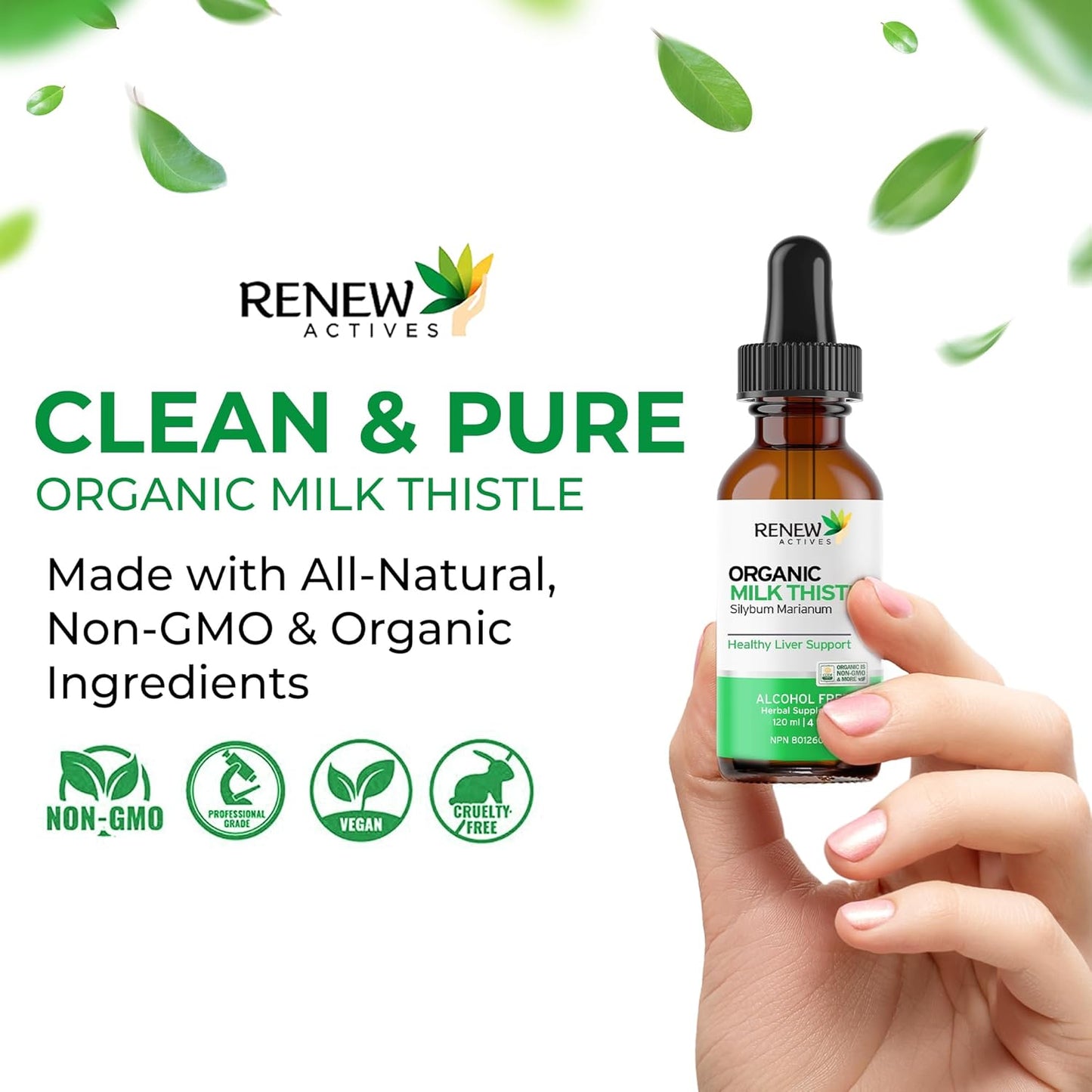 Non-GMO Vegan Milk Thistle Liquid Extract for Liver Health - Alcohol-Free Liver Support Drops - 4 fl oz - Digestive Health Supplement