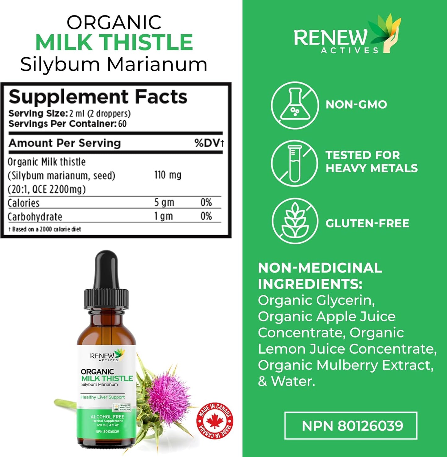 Non-GMO Vegan Milk Thistle Liquid Extract for Liver Health - Alcohol-Free Liver Support Drops - 4 fl oz - Digestive Health Supplement