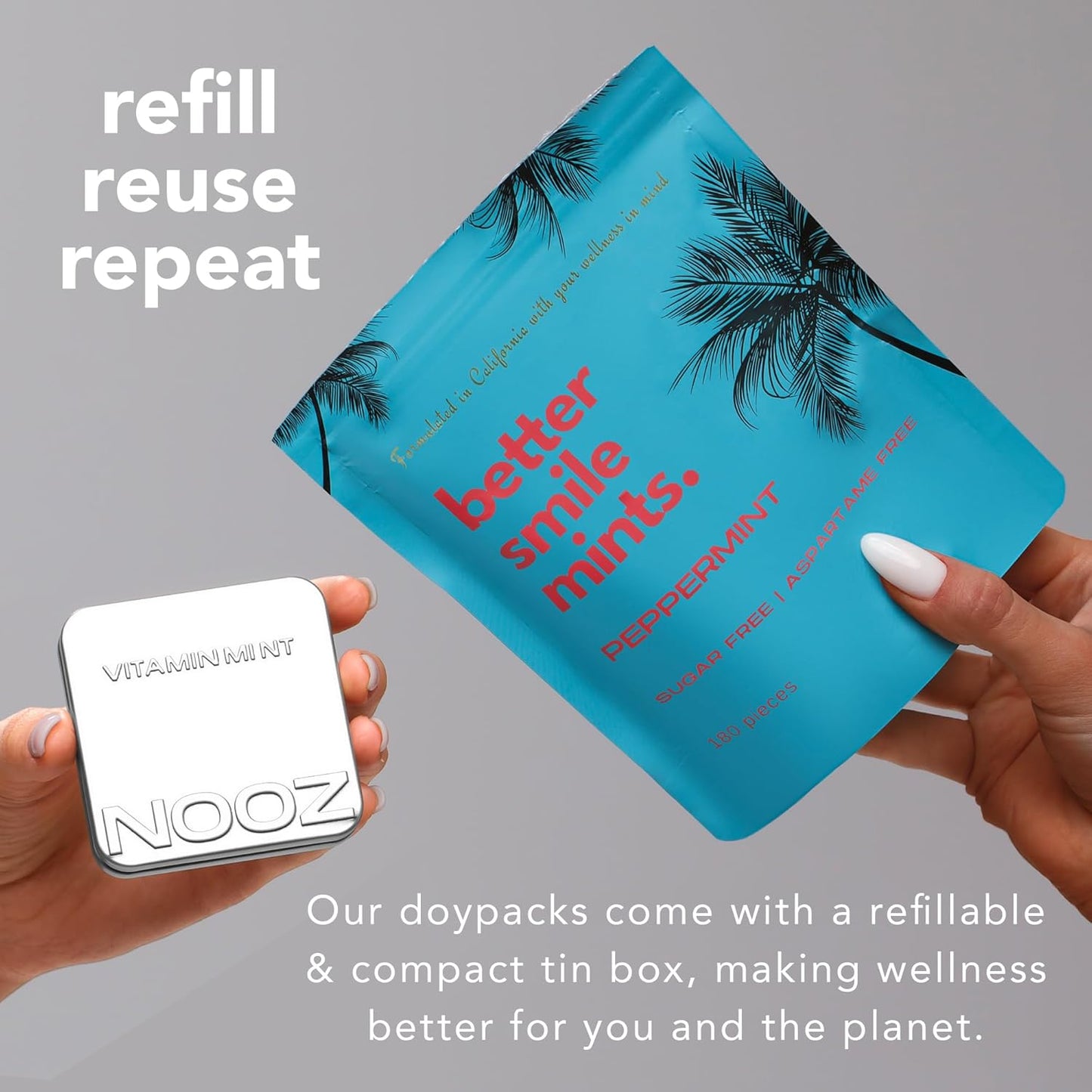 NOOZ Better Smile Mints - Peppermint Flavor, 180 Mints Bag - Sugar-Free Oral Health Support & Fresh Breath - Aspartame-Free Gum Protection