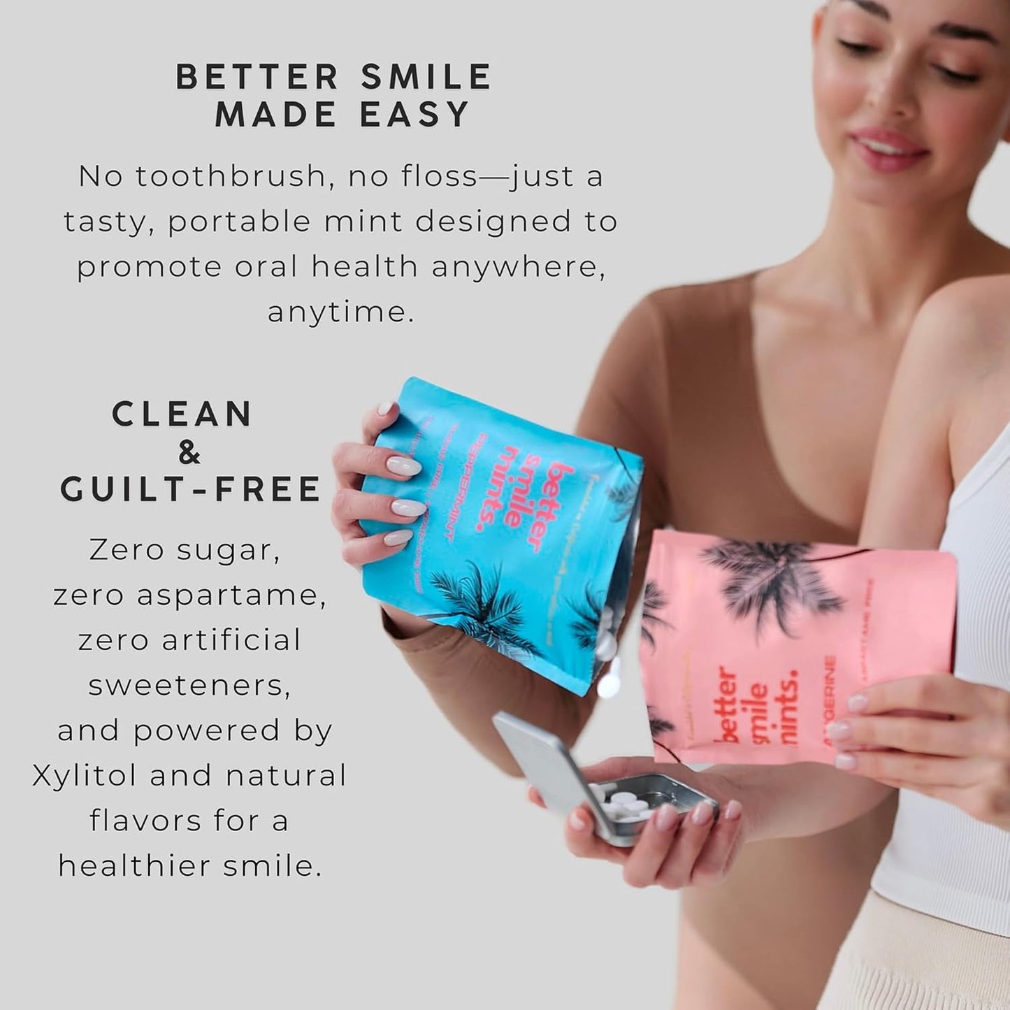 NOOZ Better Smile Mints - Peppermint Flavor, 180 Mints Bag - Sugar-Free Oral Health Support & Fresh Breath - Aspartame-Free Gum Protection