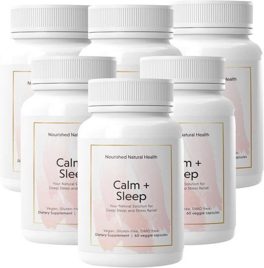 Nourished Natural - Calm + Sleep Capsules with Ashwagandha, Chamomile, and Magnesium - 360 Capsules for Deep Rest & Relaxation