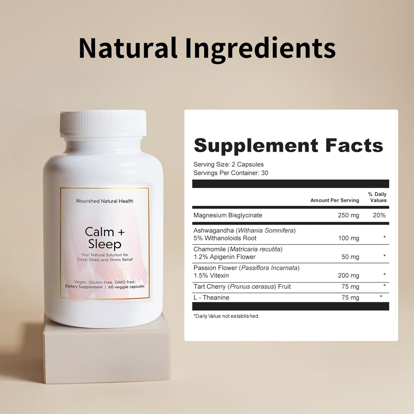 Nourished Natural - Calm + Sleep Capsules with Ashwagandha, Chamomile, and Magnesium - 360 Capsules for Deep Rest & Relaxation