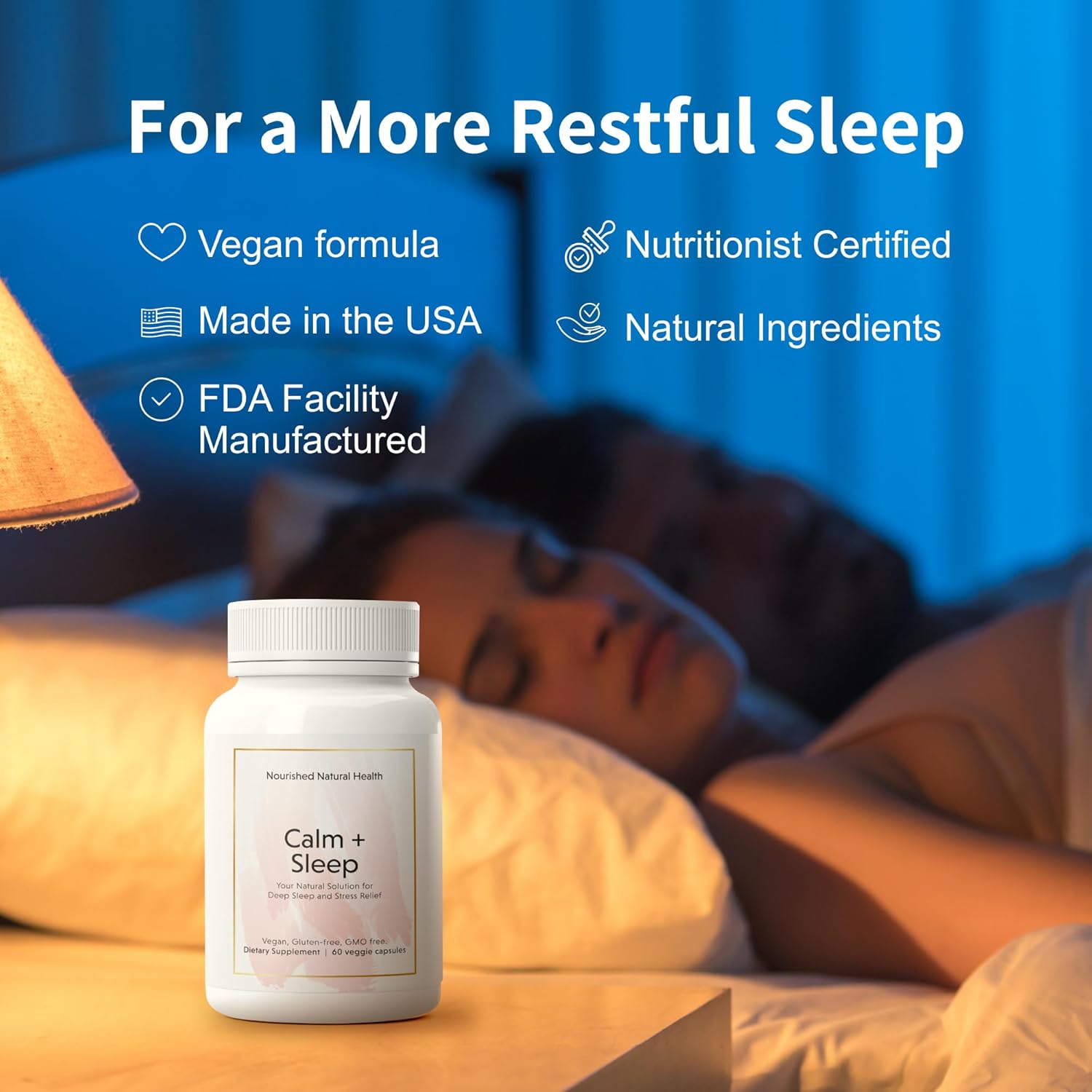 Nourished Natural - Calm + Sleep Capsules with Ashwagandha, Chamomile, and Magnesium - 360 Capsules for Deep Rest & Relaxation