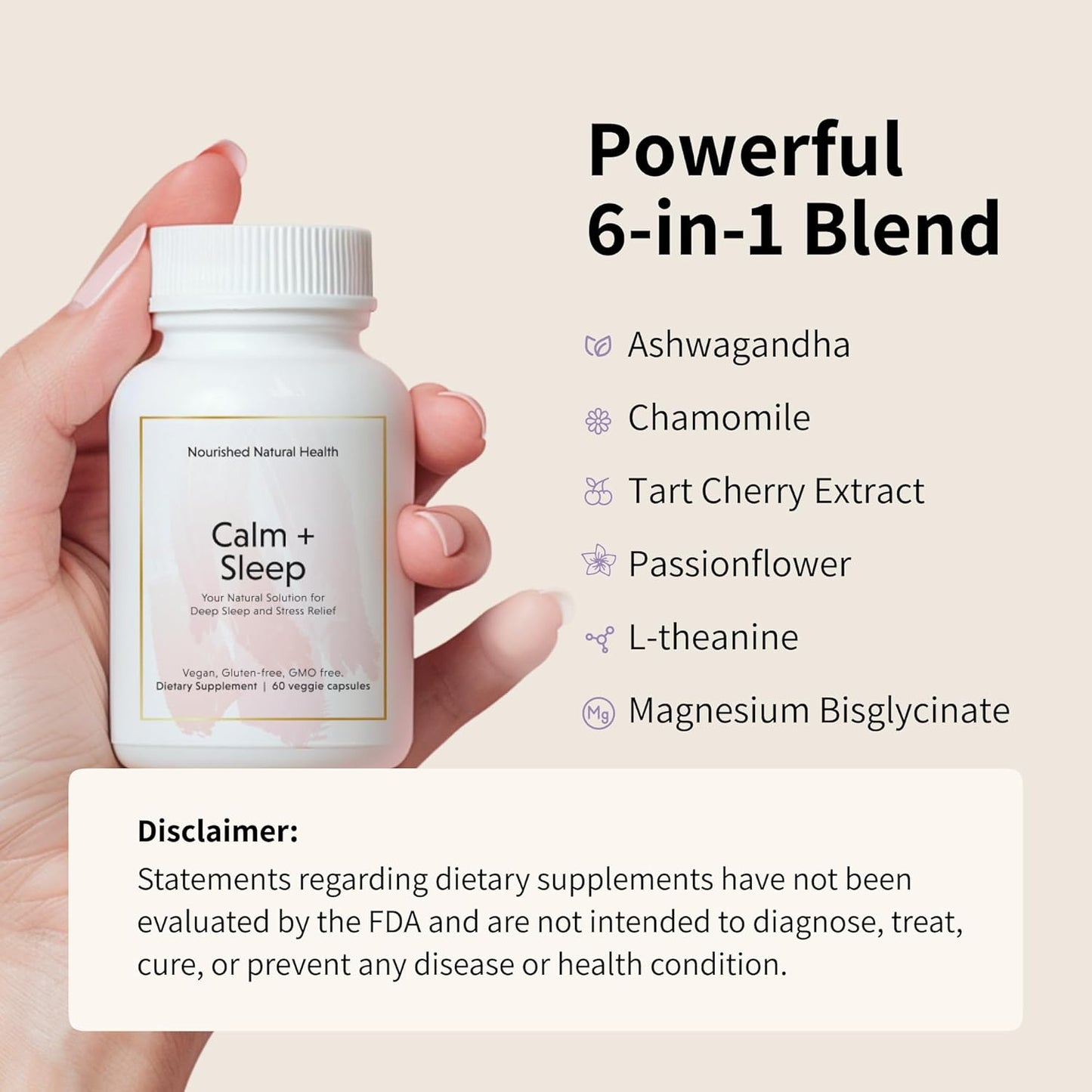 Nourished Natural - Calm + Sleep Capsules with Ashwagandha, Chamomile, and Magnesium - 360 Capsules for Deep Rest & Relaxation