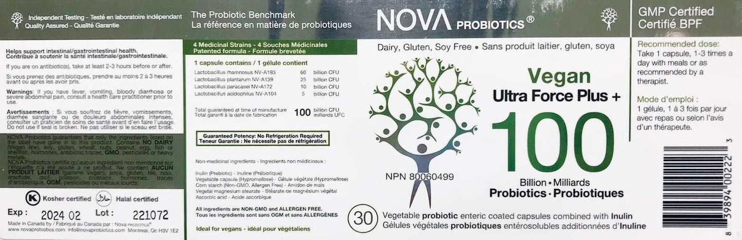 NOVA Probiotics Vegan Ultra Force Plus 100 Billion Capsules - 30 Count