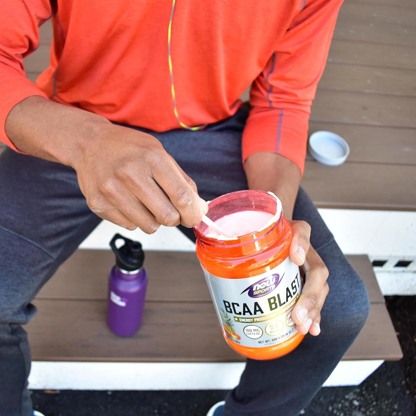 NOW Foods BCAA Blast Powder with 5g BCAA, 100mg Caffeine, Tropical Punch Flavor - 600g