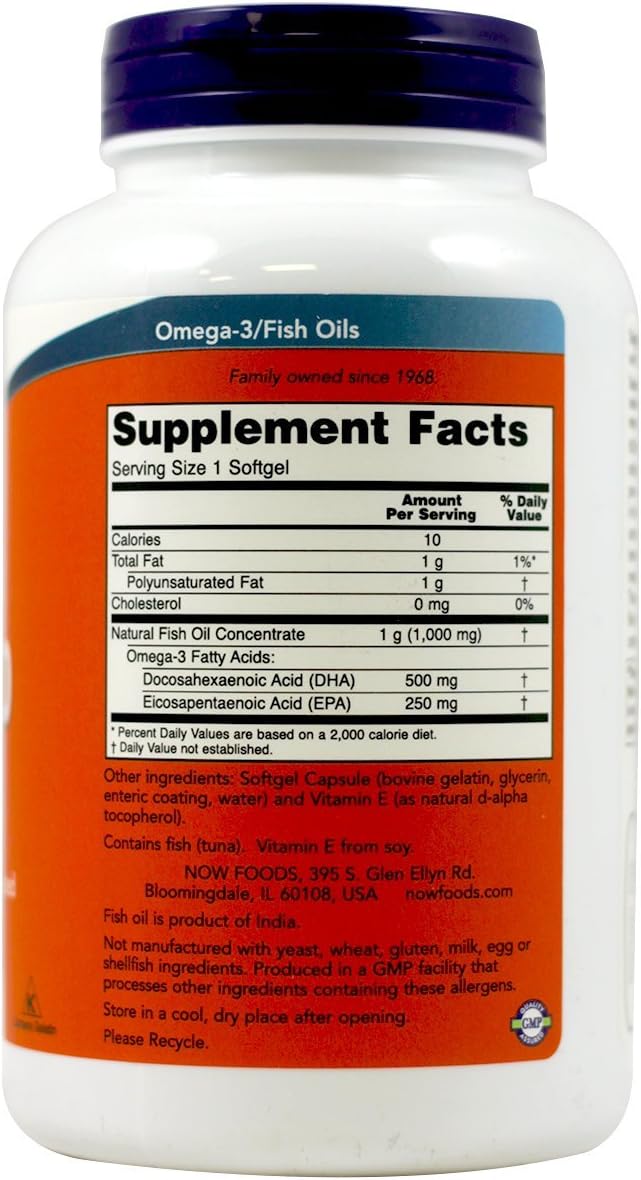 NOW Foods DHA 500mg 180 Softgels - Pack of Two - Omega-3 Fatty Acid Supplement for Brain Health and Cognitive Function