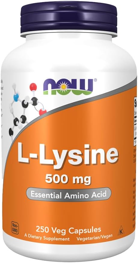 NOW Foods L-Lysine 500 mg - 250 Capsules for Immune Support & Cold Sores
