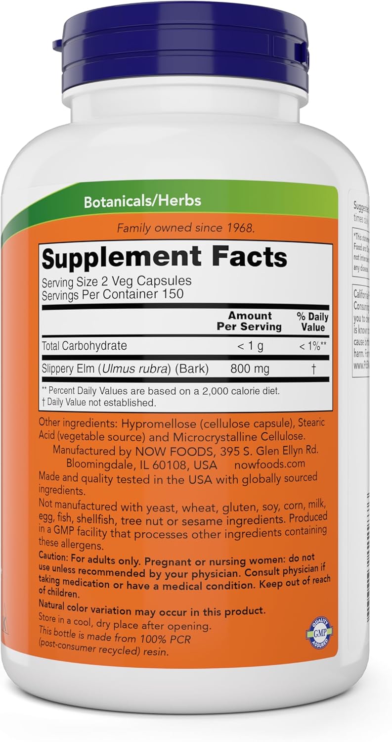 NOW Foods Slippery Elm 400 mg - 600 Vegetarian Capsules