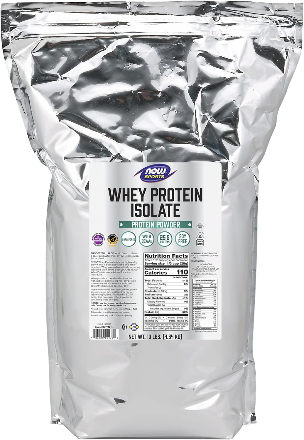 NOW Foods Sports Nutrition Whey Protein Isolate & Micellar Casein Bundle, Unflavored Powder, Slow Release Protein, 10lb + 1.8lb