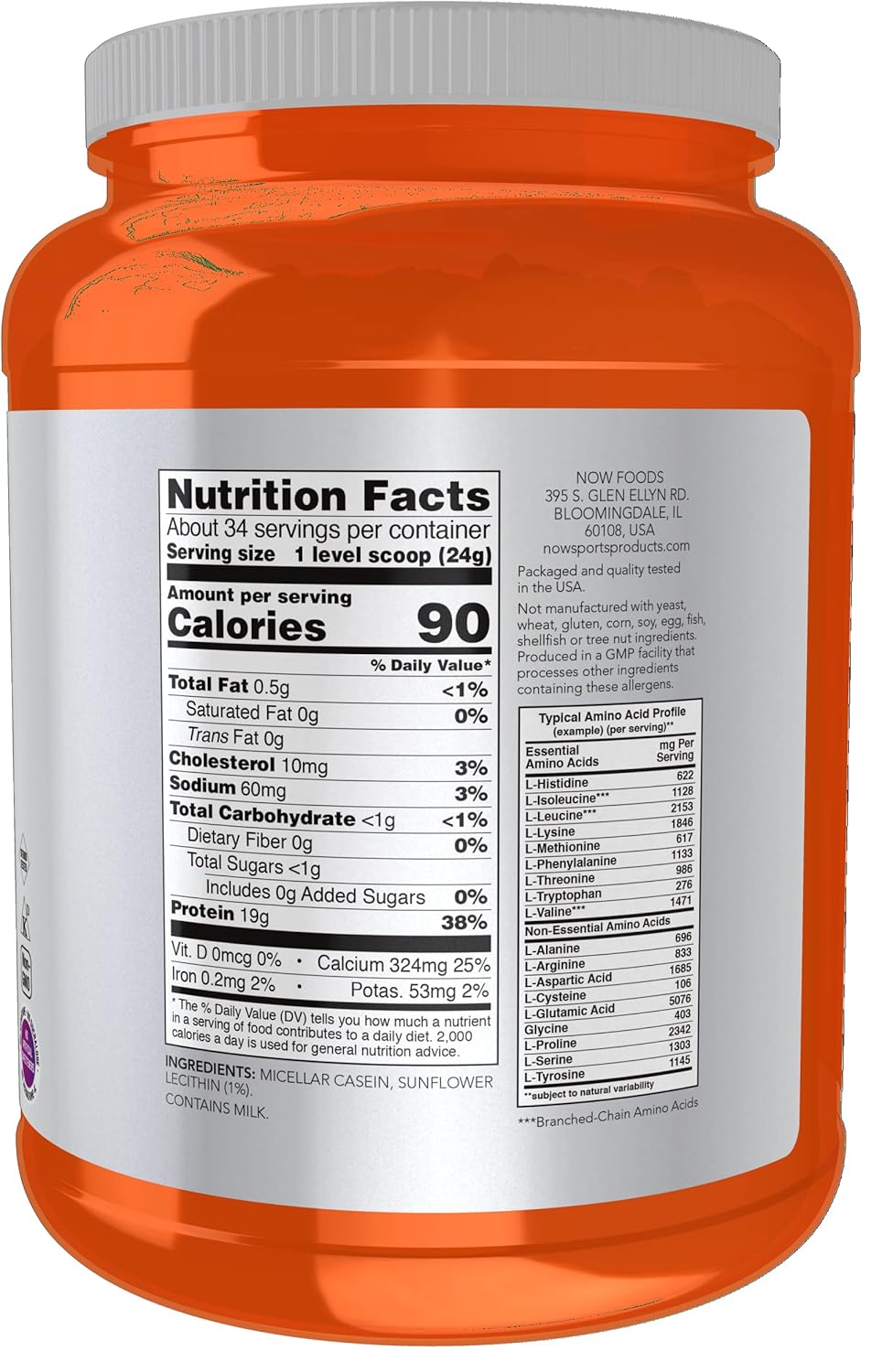 NOW Foods Sports Nutrition Whey Protein Isolate & Micellar Casein Bundle, Unflavored Powder, Slow Release Protein, 10lb + 1.8lb