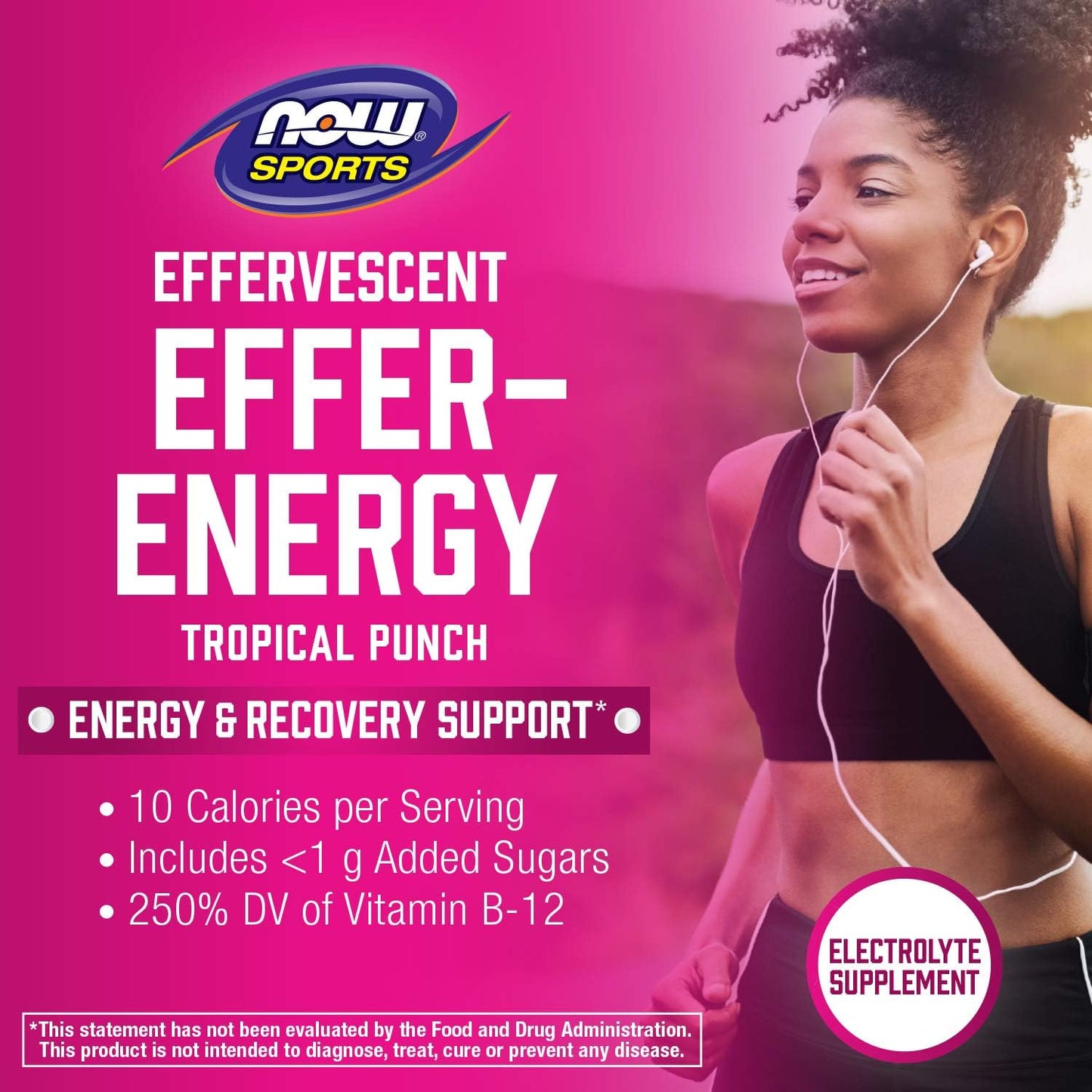 NOW Sports Nutrition Effervescent Effer-Energy Electrolyte Supplement in Tropical Punch - 10 Tablets x 2 Pack for Energy and Recovery