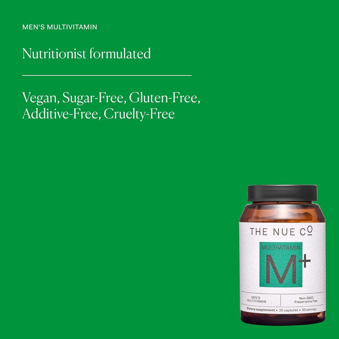 Nue Co. Men's Multivitamin Supplement for Energy, Immunity, and Focus - Vegan & Gluten-Free - 30 Capsules