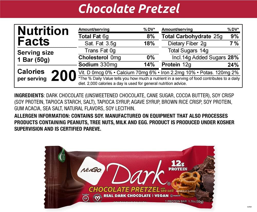 NuGo Dark Variety Pack - Chocolate Pretzel & Mint Chocolate Chip Bars, 24 Count, 12-13g Protein, Vegan, Gluten Free, Non-GMO