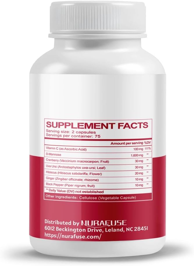 NURAFUSE D-Mannose with Cranberry and Herbal Blend - Supports Urinary Tract Health and Bladder Cleanse - USA Made and Tested