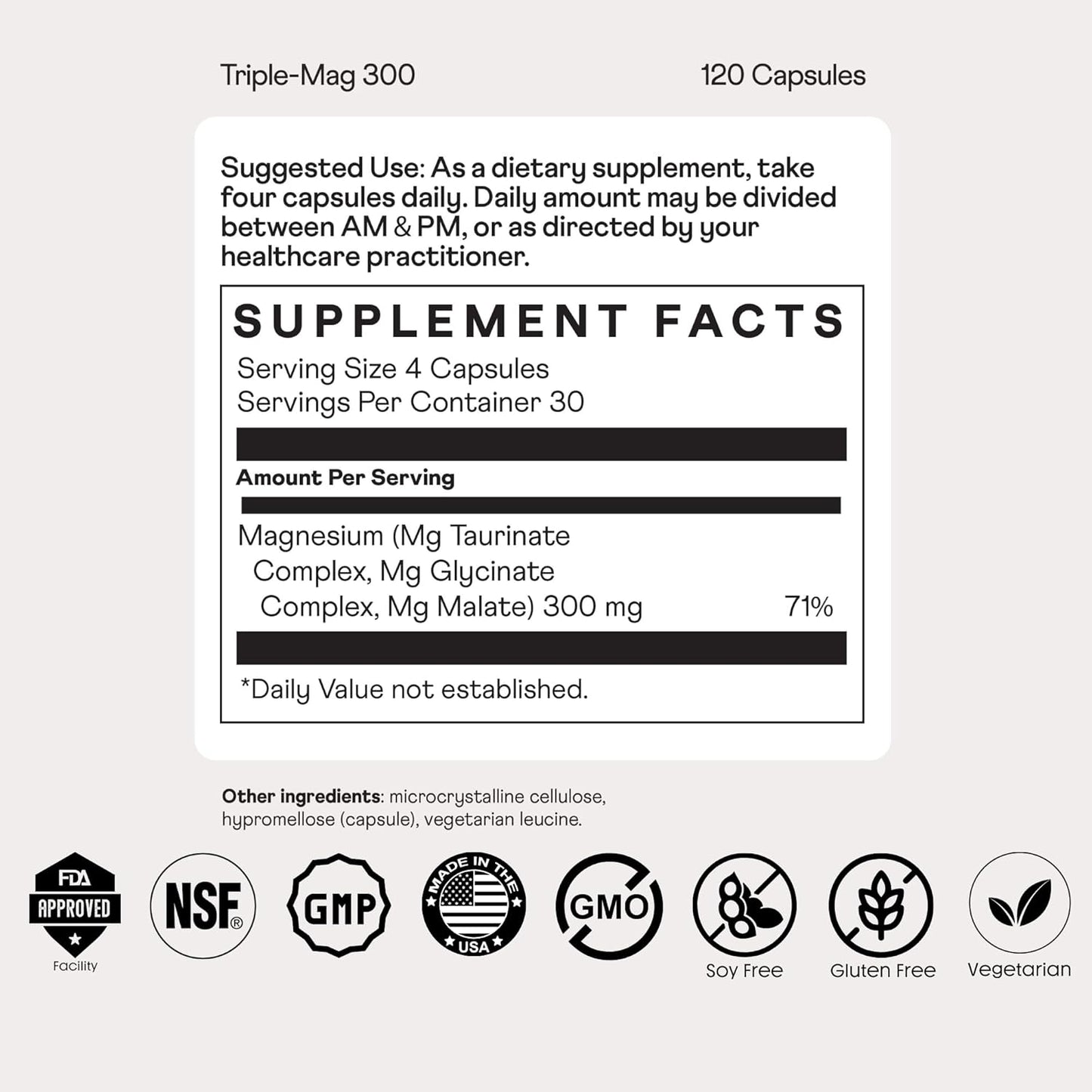 Nuray Triple-Mag High Absorption Chelated Magnesium Supplement - Supports Muscle, Nerve, Bone Health, Cardio, Energy - 300mg, 120 Caps