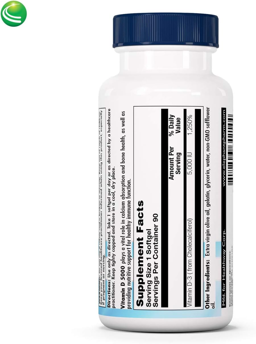 Nutra BioGenesis Vitamin D3 5000 IU Soft Gels for Immune Support & Calcium Absorption - 90 Count