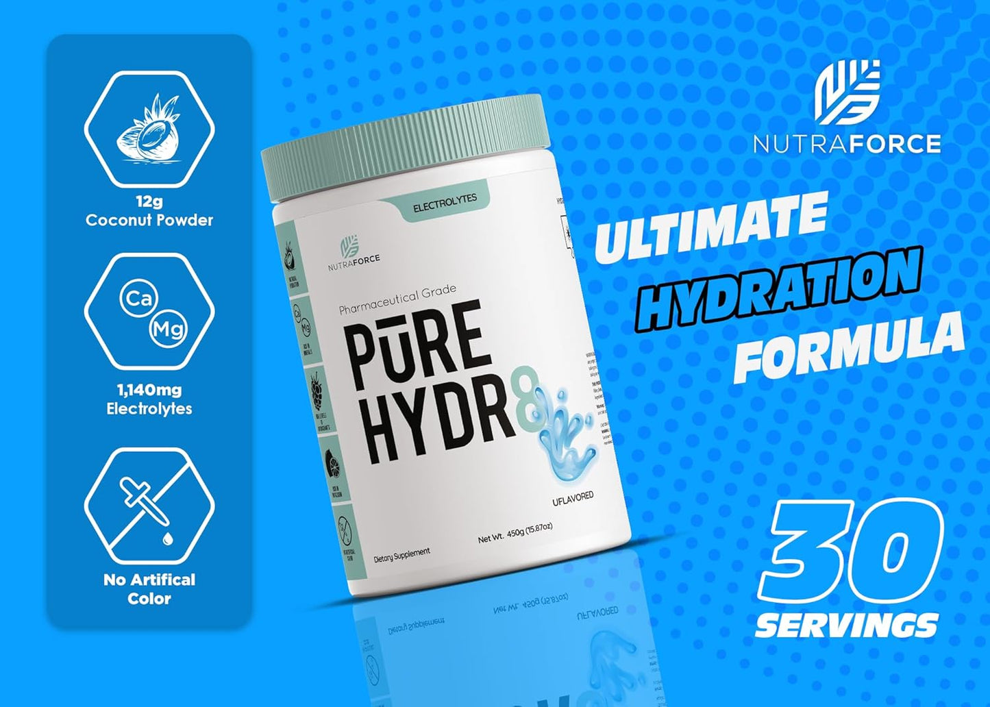 NutraForce Pure Hydr8 Electrolyte Supplement, 15.9 oz, Lemonade - Replenish Electrolytes for Hydration
