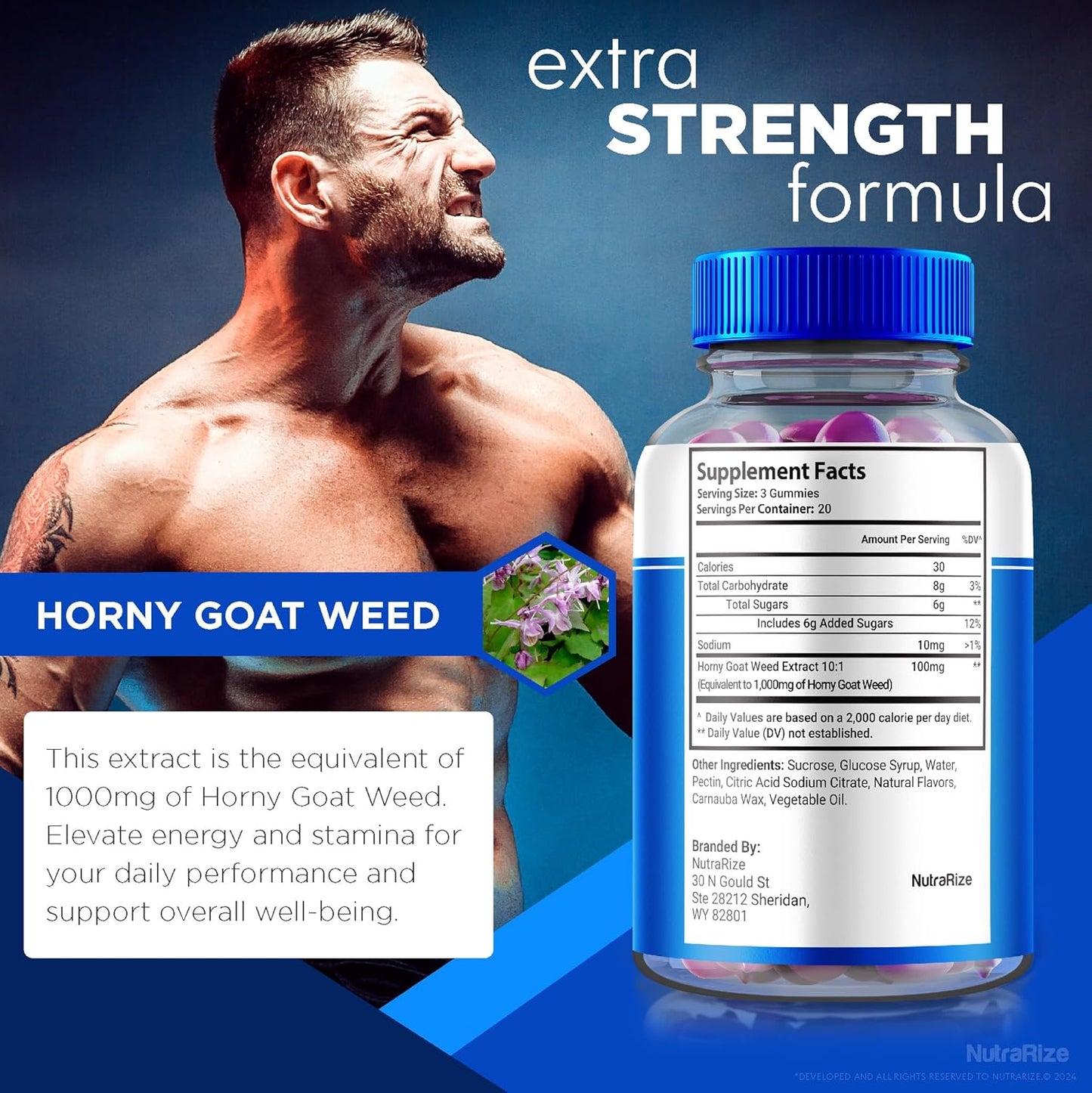 NutraRize EngageX Male Performance Support Gummies - Natural Supplement for Power and Energy - 60 Count