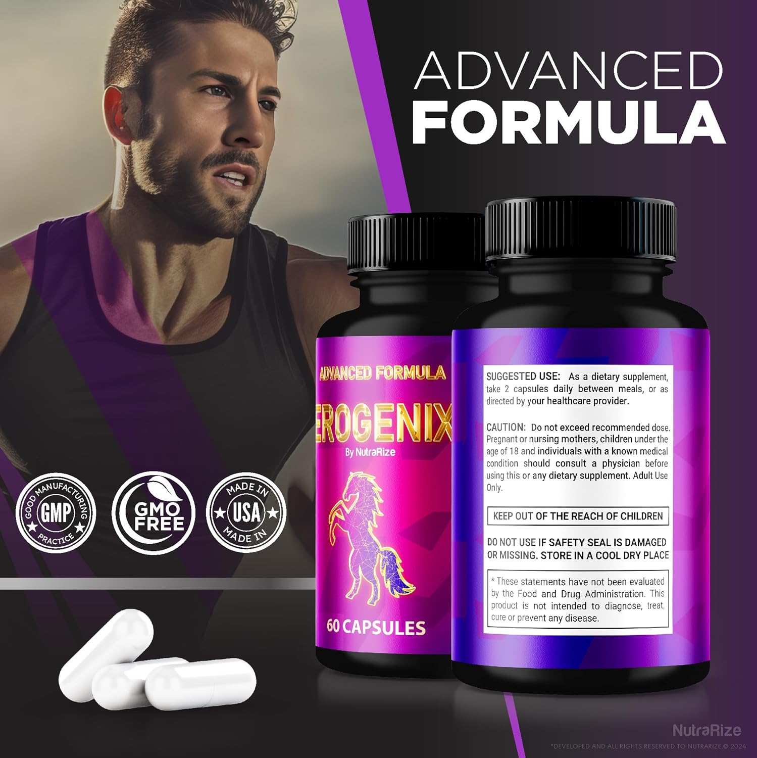 NutraRize Erogenix Capsules (5 Pack) - Natural Supplement for Maximum Performance and Long-Lasting Energy - 300 Capsules