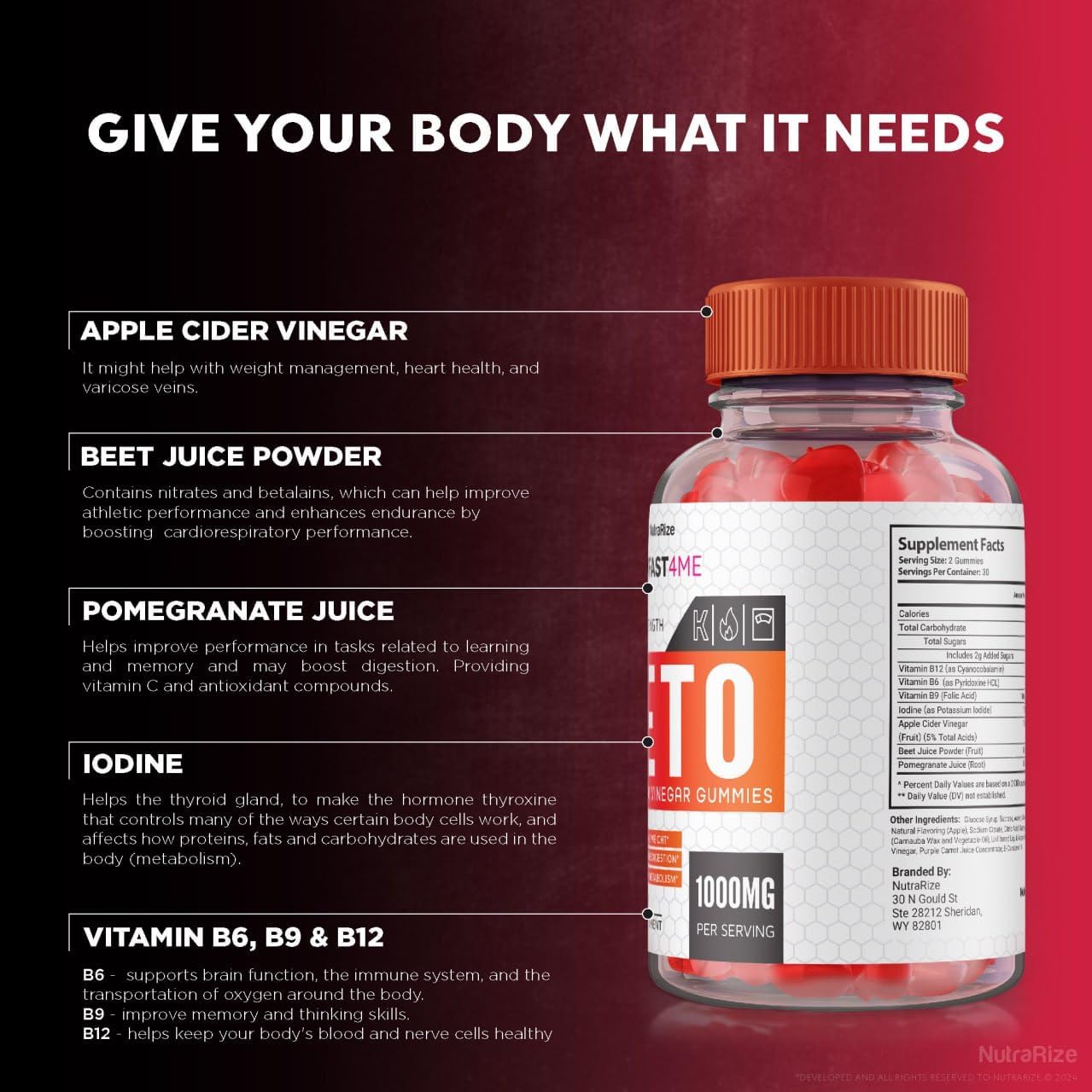 NutraRize KetoFast4ME Gomitas Gummy - Advanced Slimming Formula & Maximum Strength Supplement with Keto and ACV - 60 Gummies
