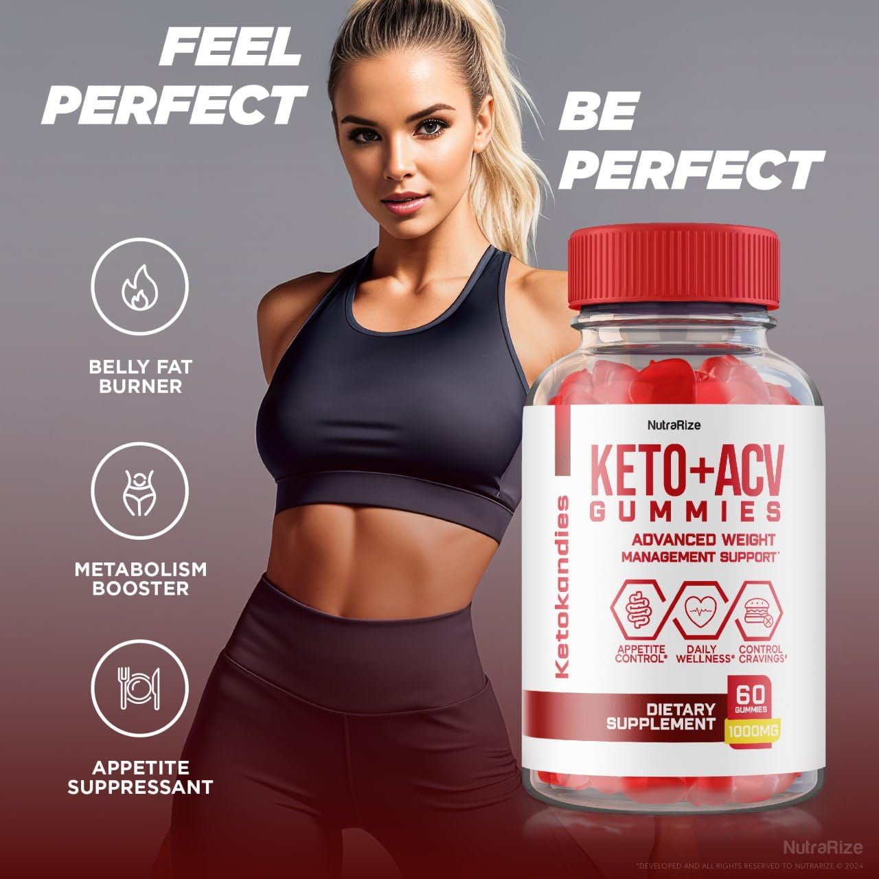 NutraRize KetoKandies: Maximum Strength Keto + ACV Gummies for Slimming Formula (60 Gummies)