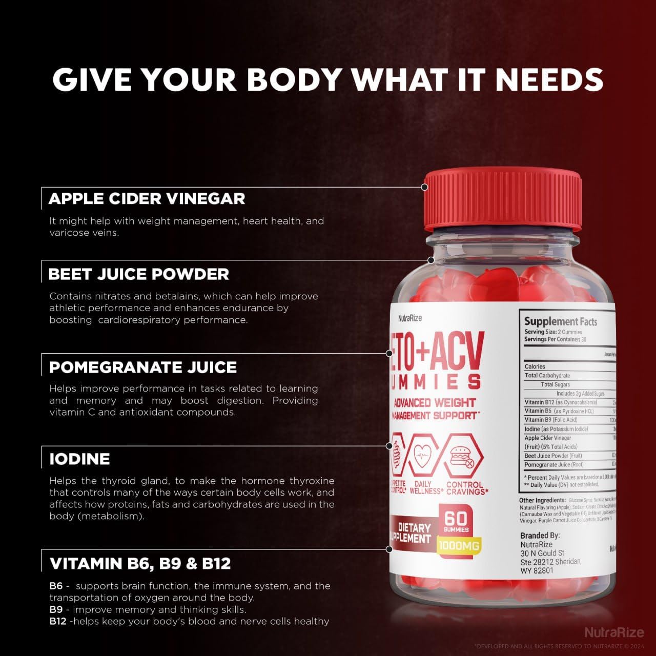 NutraRize KetoKandies: Maximum Strength Keto + ACV Gummies for Slimming Formula (60 Gummies)