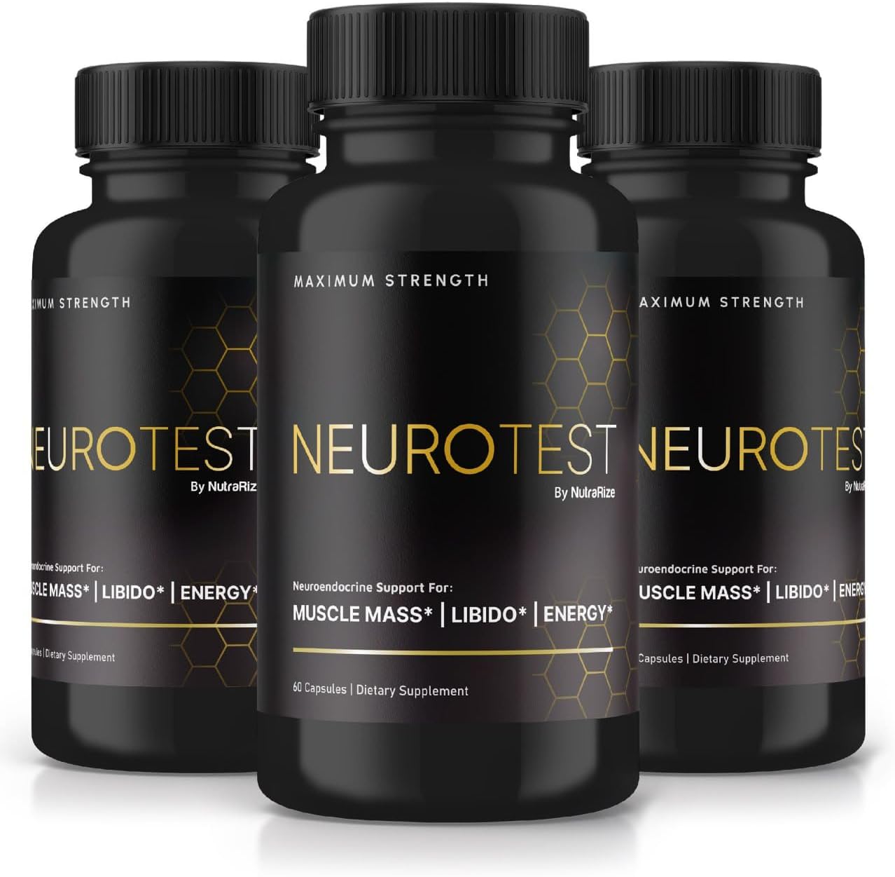 NutraRize NeuroTest Capsules - Daily Dietary Supplement for Men, Advanced Formula for Wellness and Performance (180 Capsules, 3 Pack)