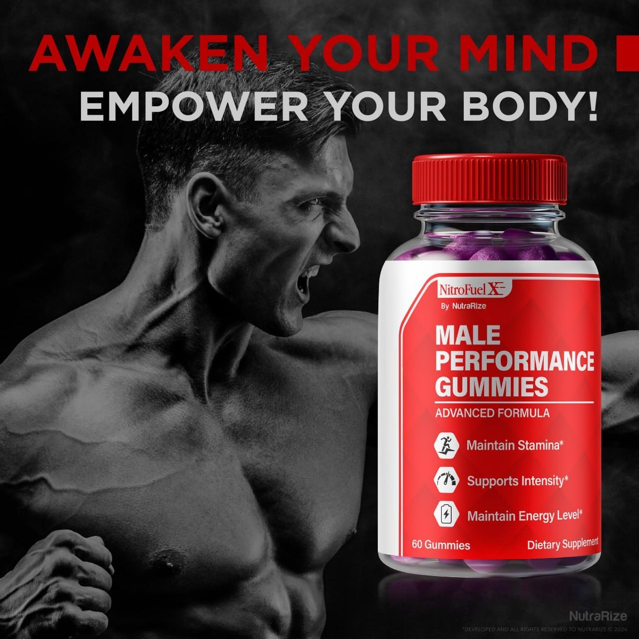 NutraRize Nitro Fuel X Gummies - Men's Performance & Health Supplement with All Natural Ingredients (60 Gummies)