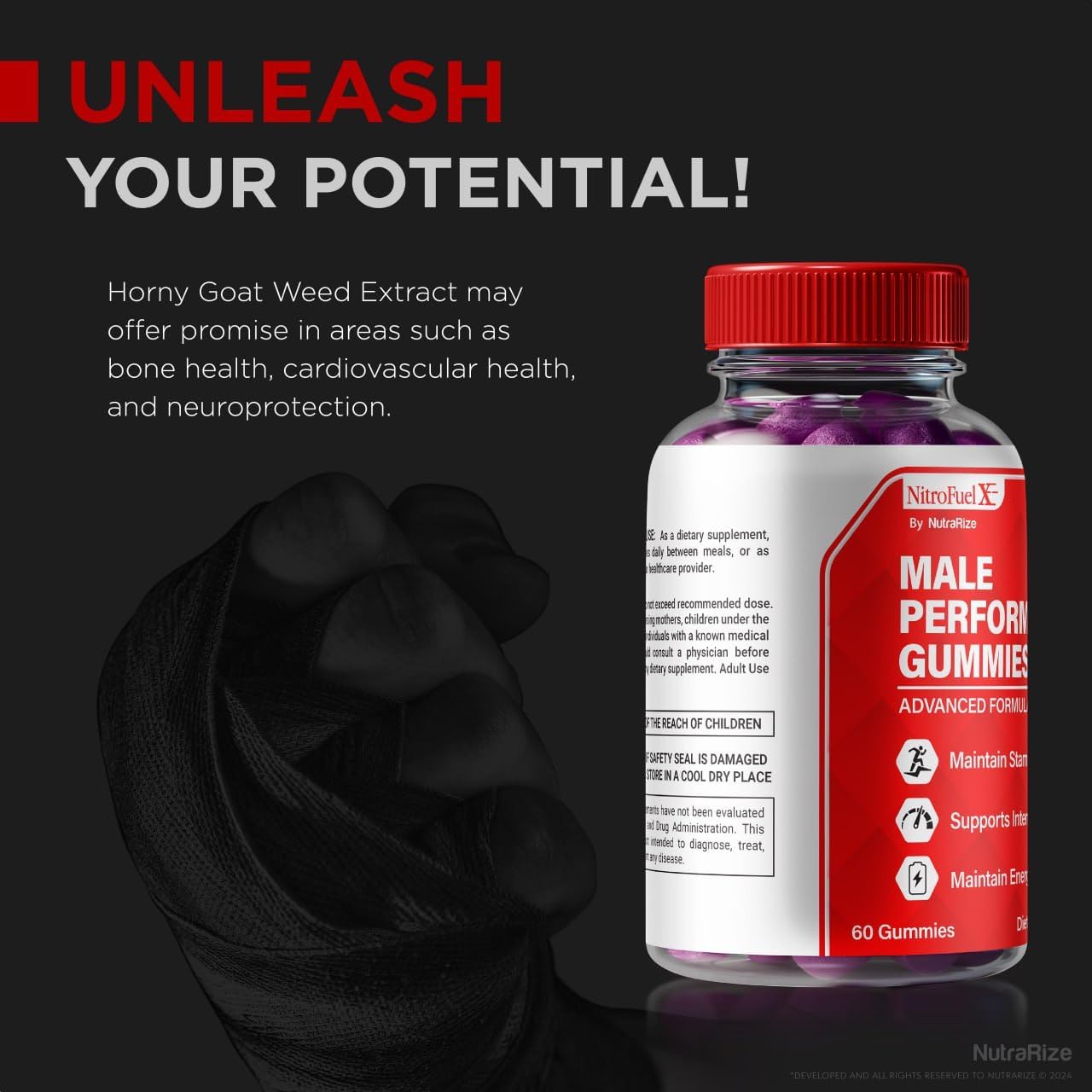 NutraRize Nitro Fuel X Gummies - Men's Performance & Health Supplement with All Natural Ingredients (60 Gummies)