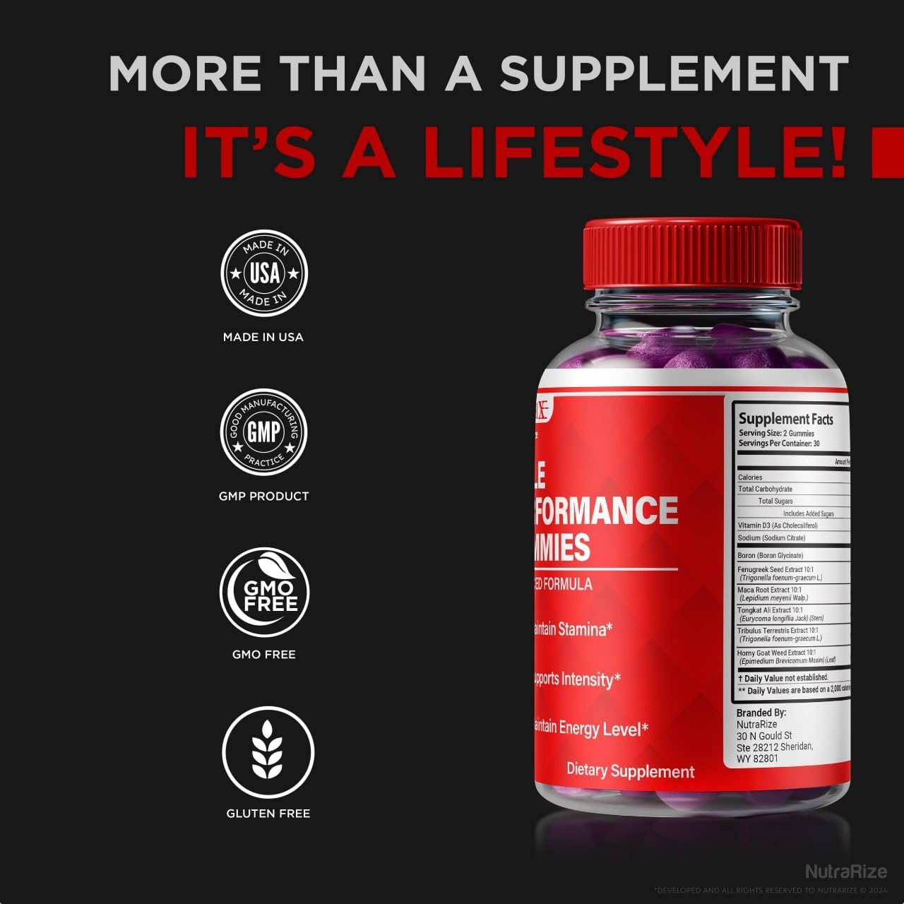 NutraRize Nitro Fuel X Gummies - Men's Performance & Health Supplement with All Natural Ingredients (60 Gummies)