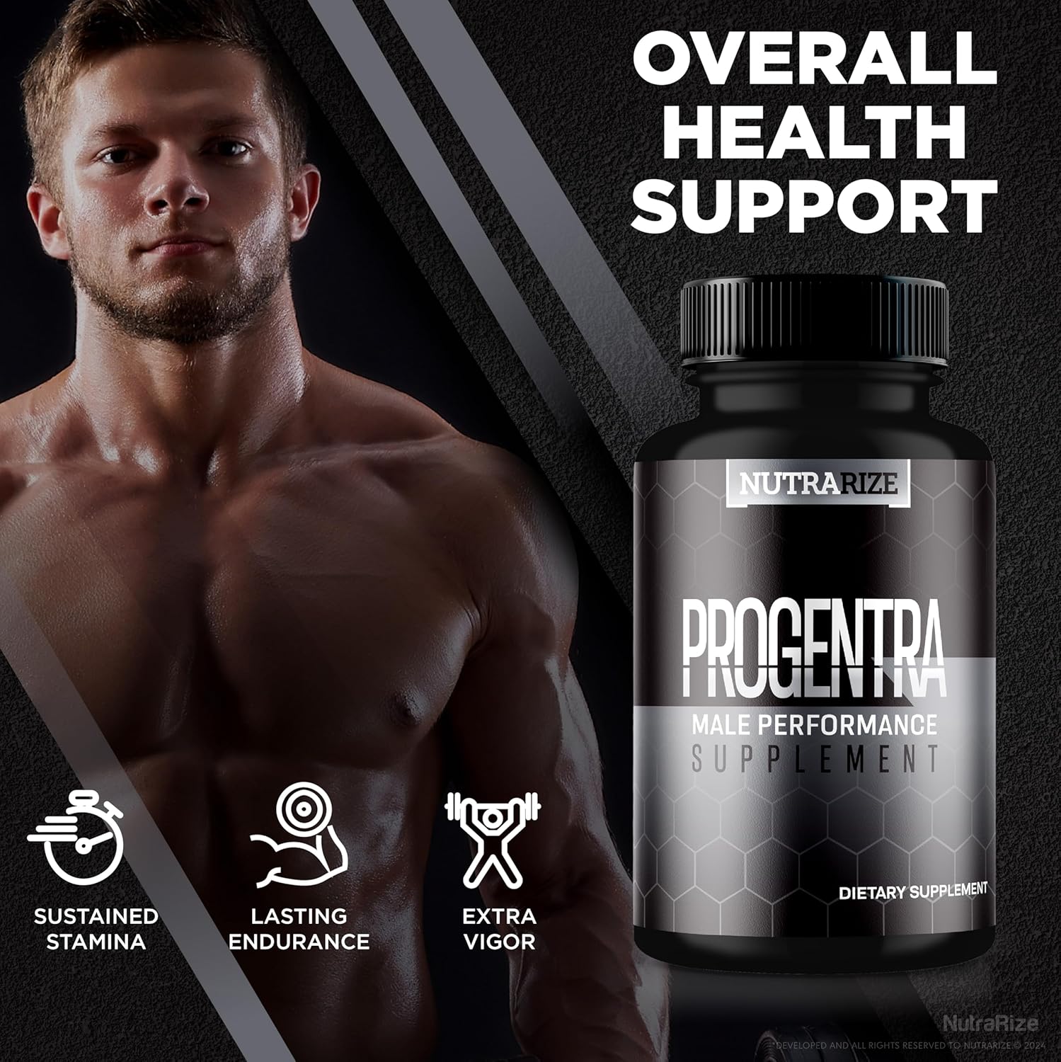 NutraRize Progentra Pills 2-Pack - All Natural Supplement for Muscle Mass, Endurance, Holistic Health - Official Capsulas Reviews Included (120 Capsules)