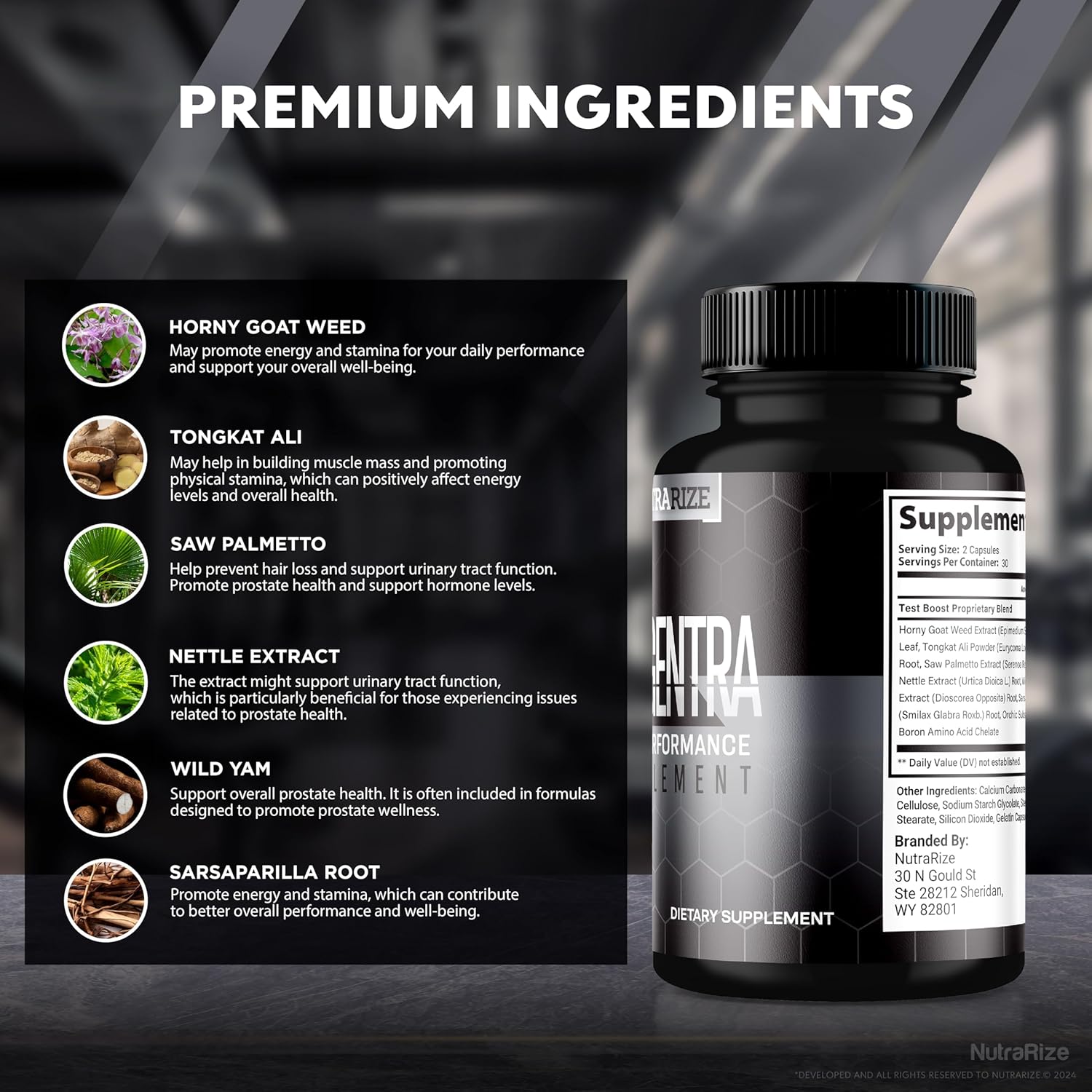 NutraRize Progentra Pills 2-Pack - All Natural Supplement for Muscle Mass, Endurance, Holistic Health - Official Capsulas Reviews Included (120 Capsules)